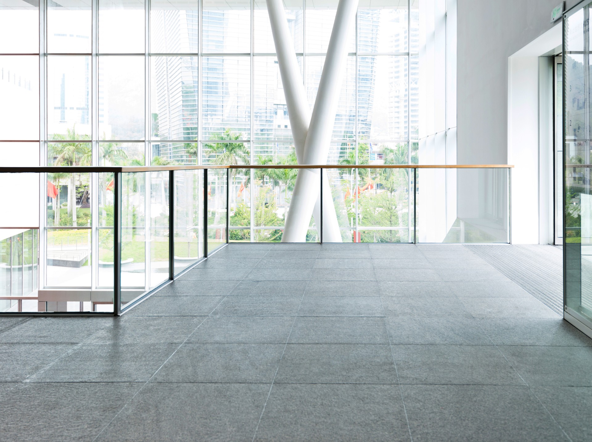 Corridor with railing in office building